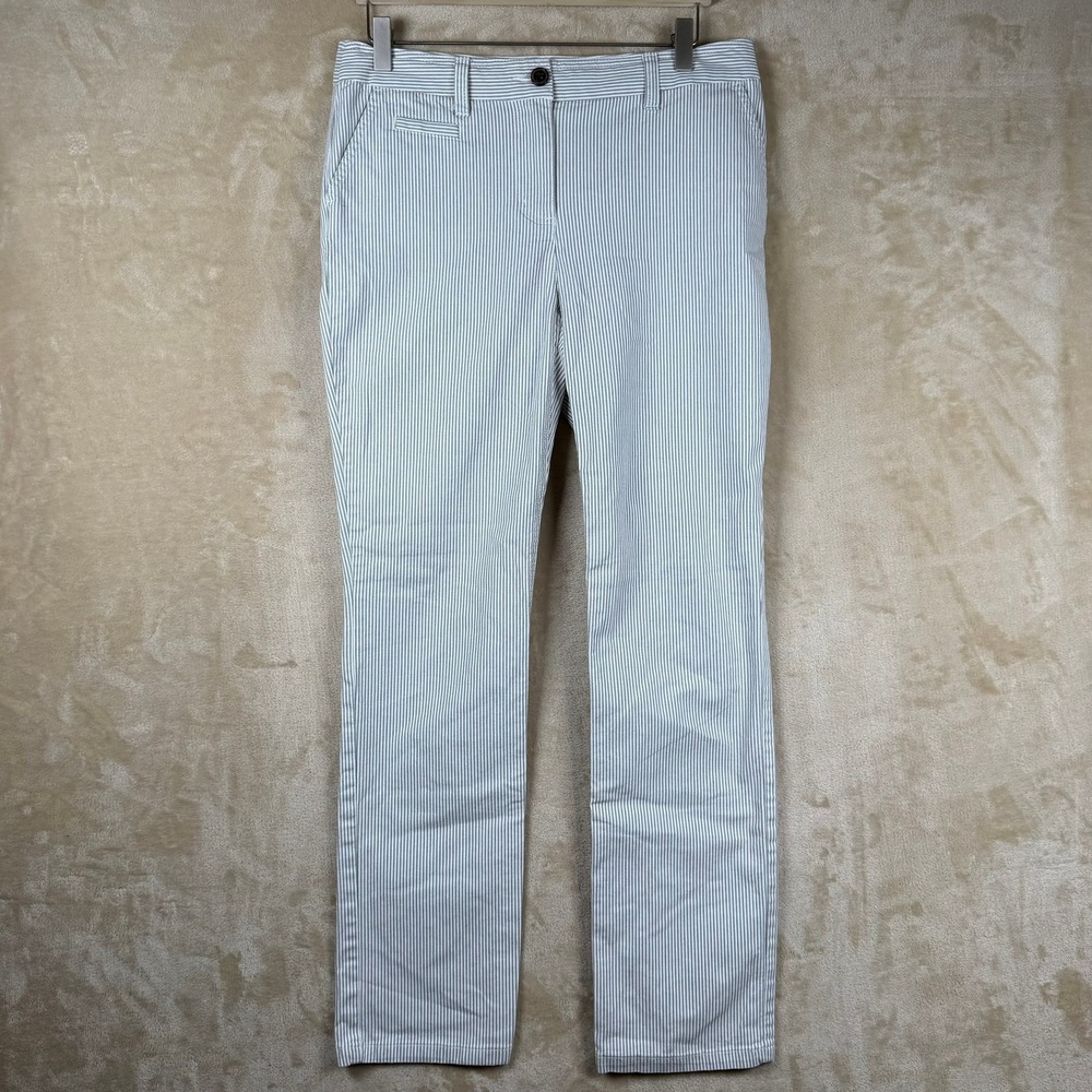 Boden Richmond Pinstripe Pants Womens 8R Grey White Straight Leg Stretch Chino